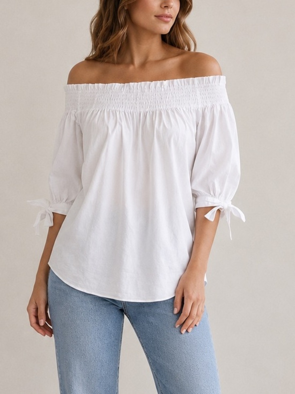 Caroline Constas Lou White Off Shoulder Top Smocked Cotton Blouse